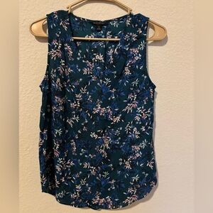Banana Republic Sleeveless V-neck Teal Floral Blue Pink White Blouse Sz XS